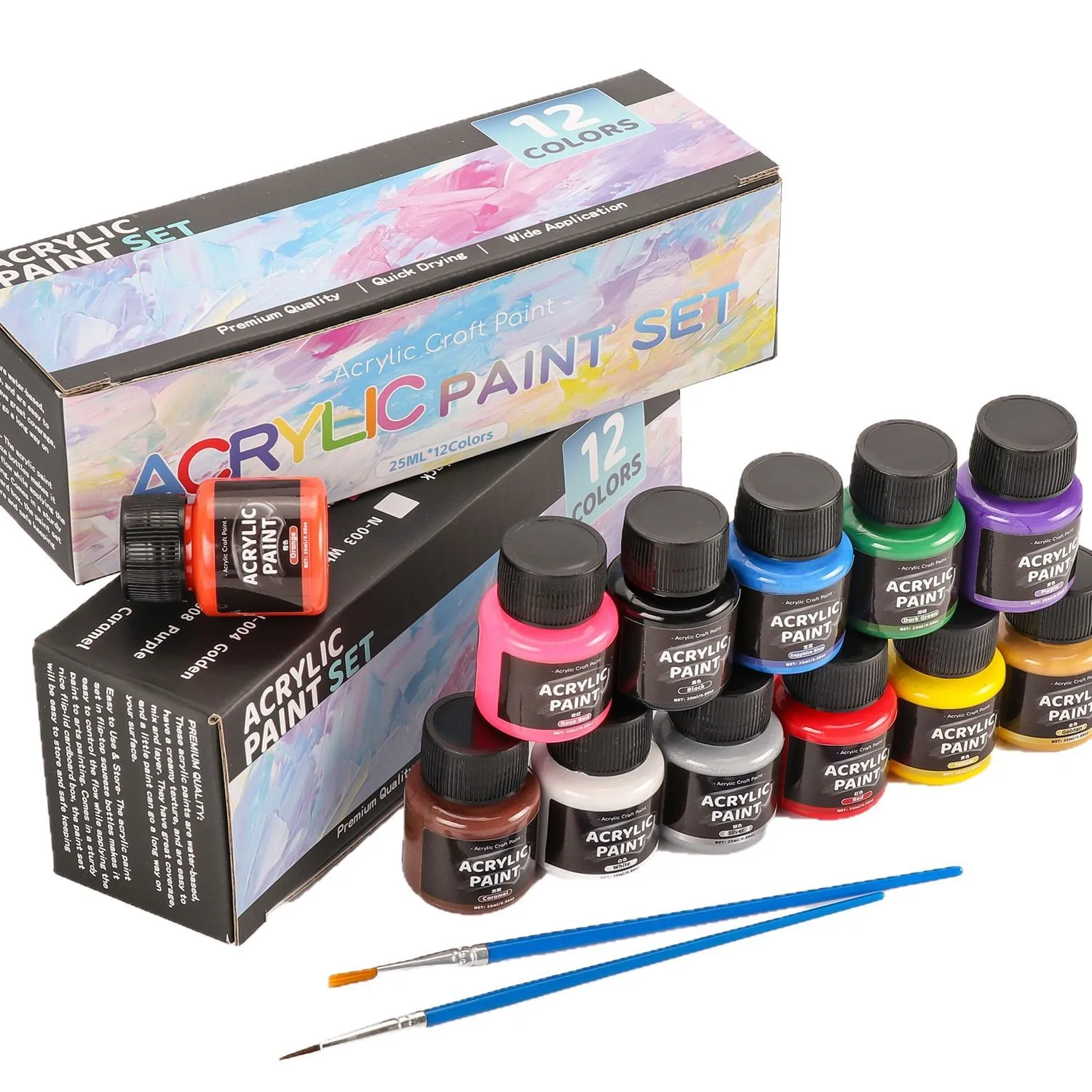12 Colors 25ml Acrylic Paint Set Waterproof Pigment for Fabric Glass Rock Canvas DIY Graffiti Hand Painting Art Craft Supplies