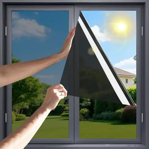 One Way Privacy Window Film，Flueen Shatterproof PET Window Tint for Heat Control & 100% UV Protection Blackout Window Treatment