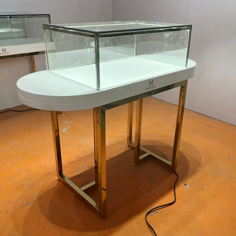 Custom, Custom Moderne Roestvrijstalen Kast Glazen Sieraden Display Showcase Voor Winkel