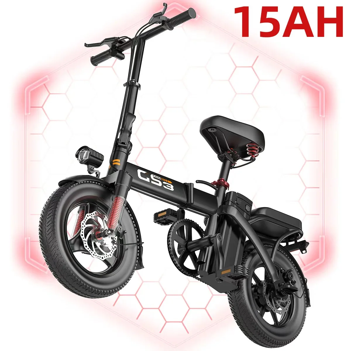 UPLEE GS3 14Inch Folding Electric Bike for Adult Commuters 48V 500W 15AH Peak 20MPH 15-18 Miles Range Disc Brake Lightweight E-bike image 2