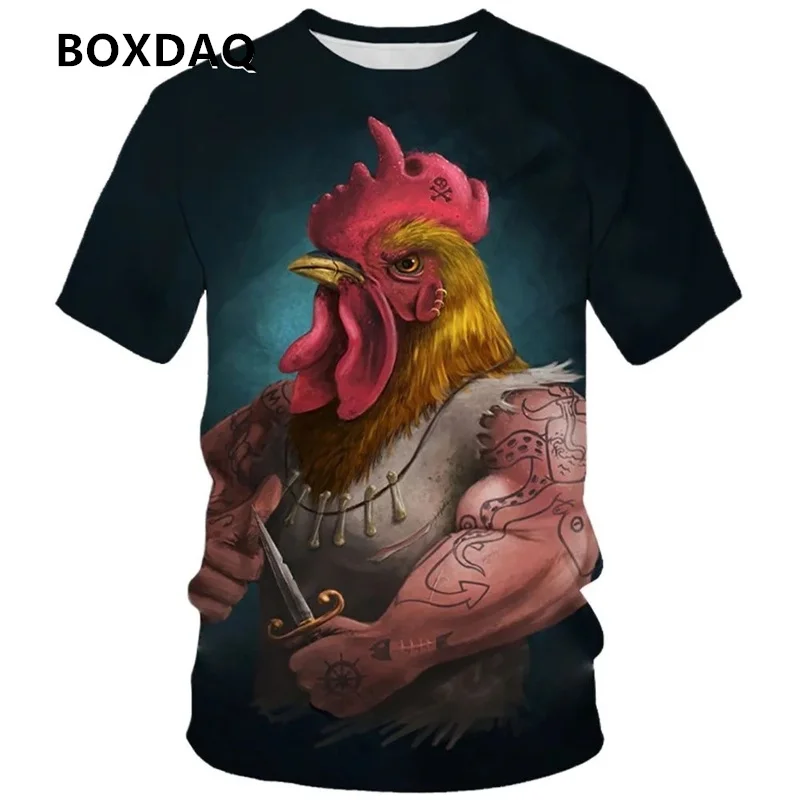 Rooster 3d Printing Funny Men\'s T-Shirt Summer Short Sleeve Animal Pattern Tees Oversize Breathable Loose Casual O-Neck Tops