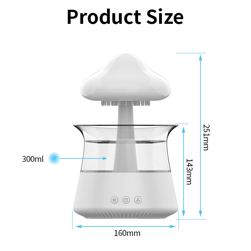 Humidificador de aire De Seta, difusor de Aroma eléctrico, distribuidor de olores de nube de lluvia, gotas de agua relajadas, sonidos coloridos, luz nocturna