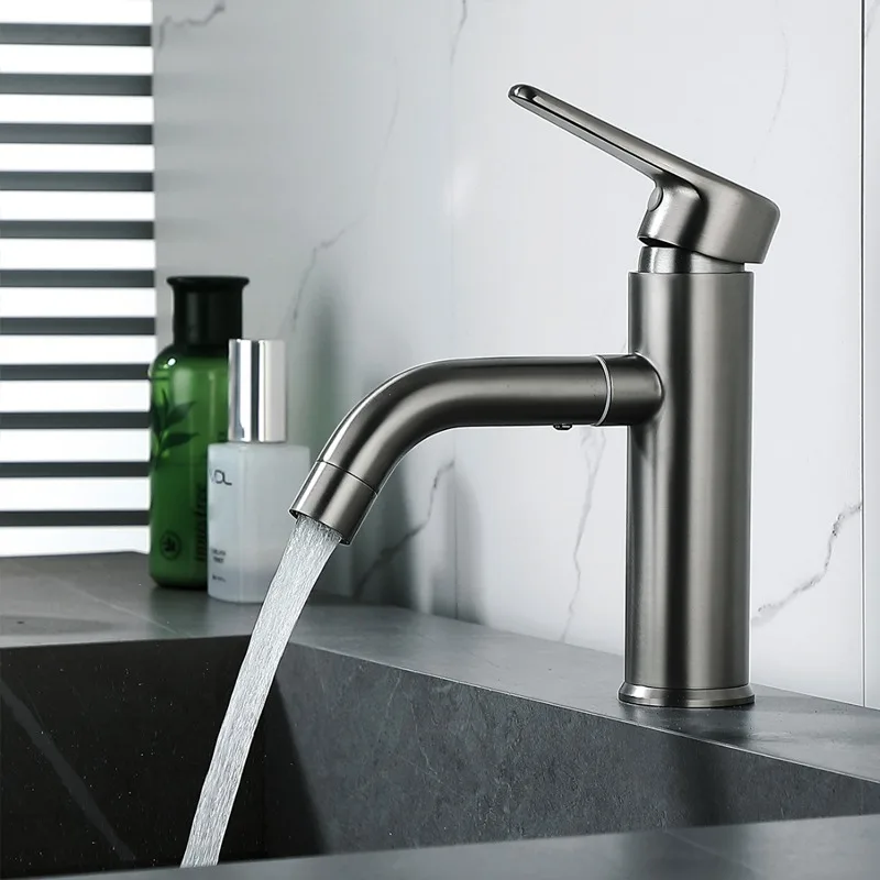 

Toilet Basin Faucet Stainless Steel Gun Gray Single-hole Basin Faucet Household Sink Basin Rotating Hot and Cold Water Faucet