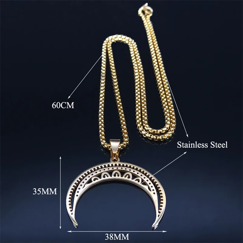 Witchcraft Divination Moon Pendant Necklace Stainless Steel Gold Color Crescent Meniscus Necklaces Jewelry colar N4599S02