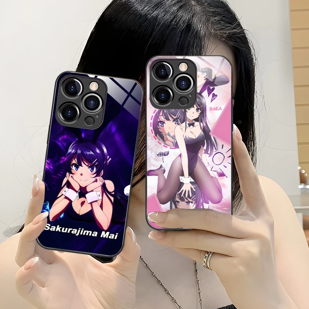 Anime Sakurajima Mai Mobile Cell Phone Case for iPhone 16 15 14 13 12 11 X XR XS 8 Pro Max Plus Mini PC Glass Phone Cover Shell