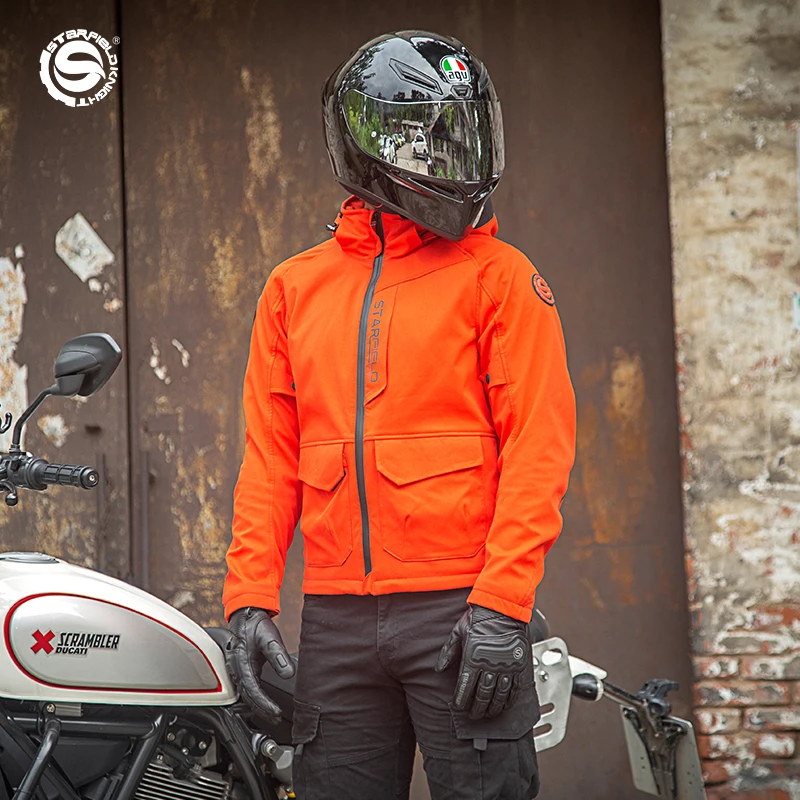 

Winter Motorcycle Jacket Road Riding Clothes CE Protector Detachable Hat Windproof Hoodie Orange Men Chaqueta For TRIUMPH