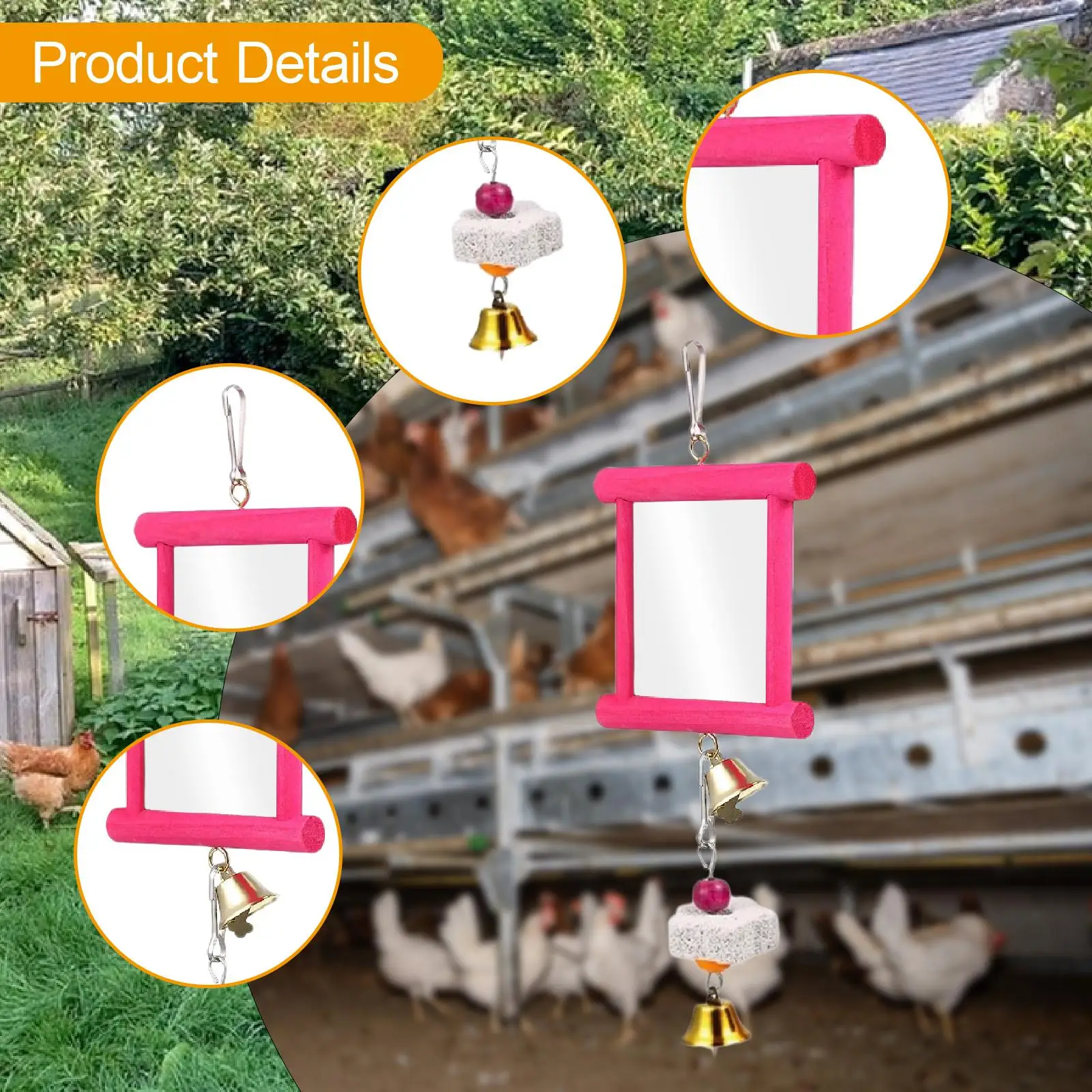 قطعتان من ألعاب مرآة الدجاج، لعبة التقطيع الخشبية منقار طحن الحجارة مع جرس للعب الأكواب