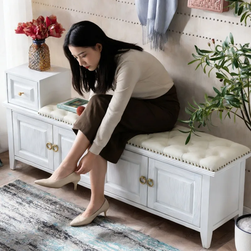 Shoe changing stool household entrance light luxury home seating cabinet integrated rack stool solid wood shoe stool