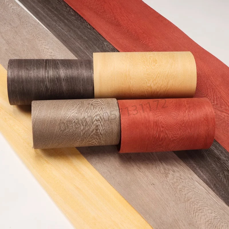 Custom Natural Dyed Wenge Wood Veneer,2 Pieces,about 20x250cm, 0.2-0.3mm thick, for Furniture & DIY Woodworking, Red Grey Yellow