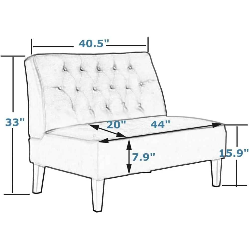 Living Room Sofas, Button Tufted Loveseat Settee Upholstered Sofa Backrest Buckle Couch Banquette Bench, Living Room Sofas