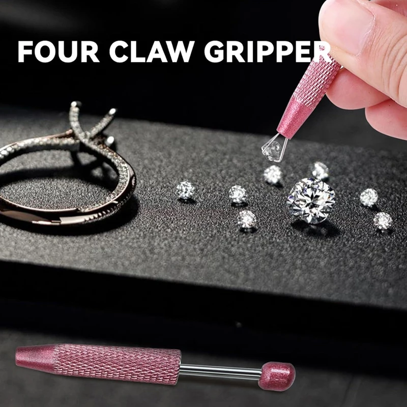 Caneta assistente de piercing, ferramenta de captação de bola de piercing, pinça de garra de diamante, ferramenta de captação de joalheiro de 4 garras, ferramentas de piercing
