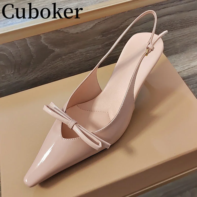 

Runway Summer Pointed toe Pumps Leather High Heels Bowknot Women Sandals Formal Pumps Luxury Elegent Woman Career Dress Shoes