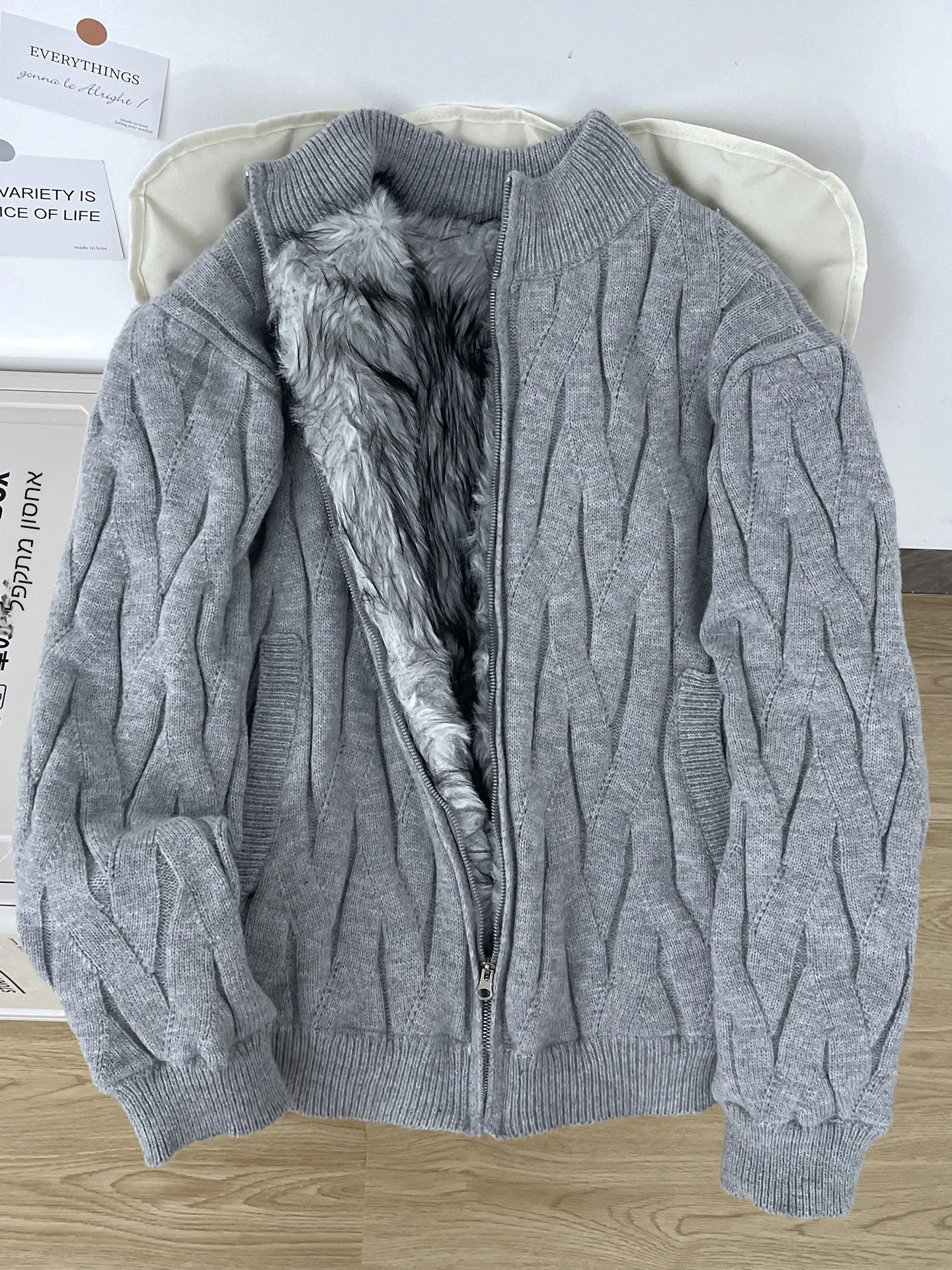 

Men's Winter Thickened Fleece Lined Zipper Cardigan Sweater Knitted Outerwear Half High Collar Vintage Floral Embroidery Loos...