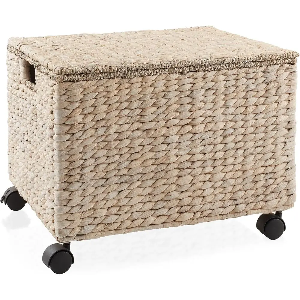 Rolling iling Cabinet, Whitewash - Water Hyacinth ile Organizer with Lid and Locking Wheels, Home Oice Storage or Hanging olders