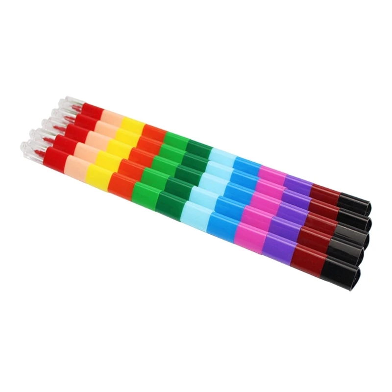 5Pcs Stackable Crayon Pencils Crayon Party Favor Kid 12 Color Building Blocks Colorful Crayon for School Boy Girls