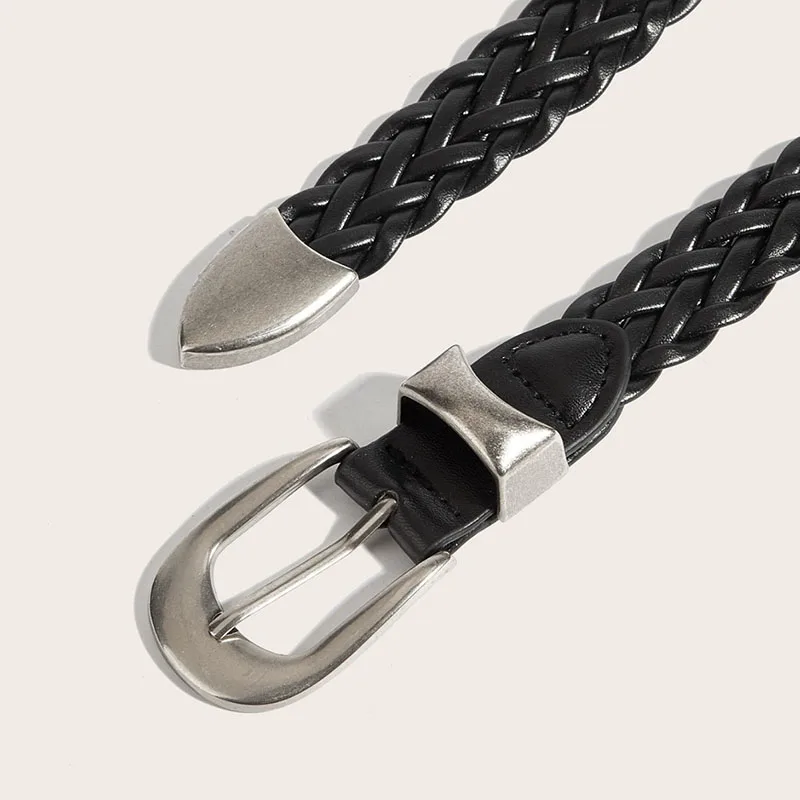 ¡gran-oferta-cinturon-punk-trenzado-sin-perforaciones-para-vestidos-y-jeans-correa-de-cintura-trenzada-de-cuero-para-hombres-y-mujeres