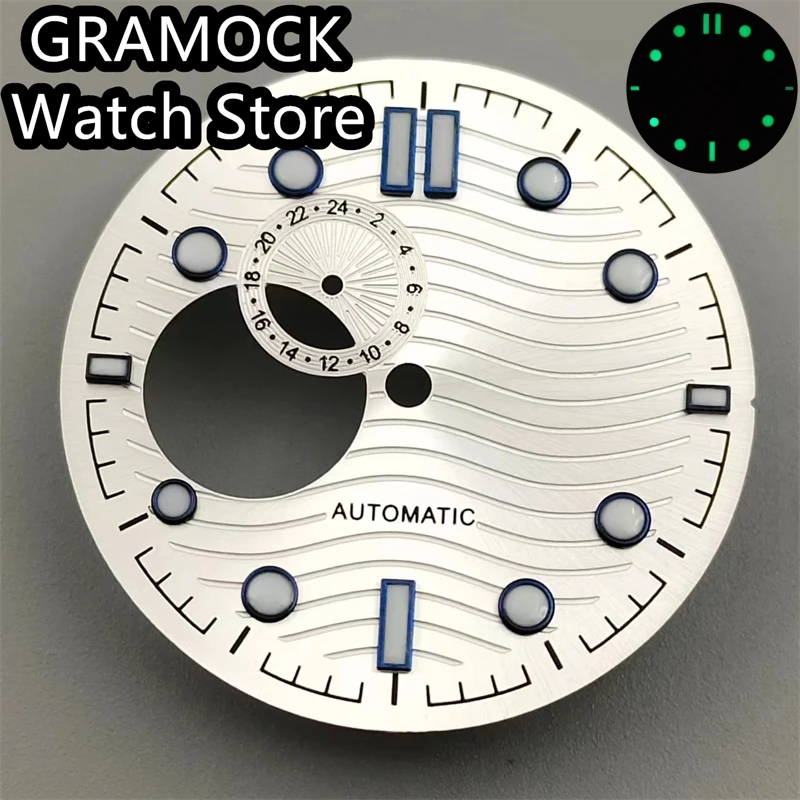 GRAMOCK 31mm Watch Dial Black/White/Blue Water Ripple Skeleton Dial Luminous for NH39 Movement Mechanical Watch Accessories