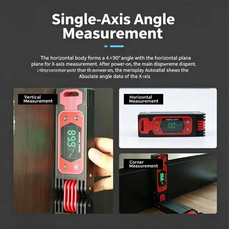 Digital Level Tool with Foldable Aluminum Body, Readout Screen, Bubble Tube and Hold for Carpentry D2RD