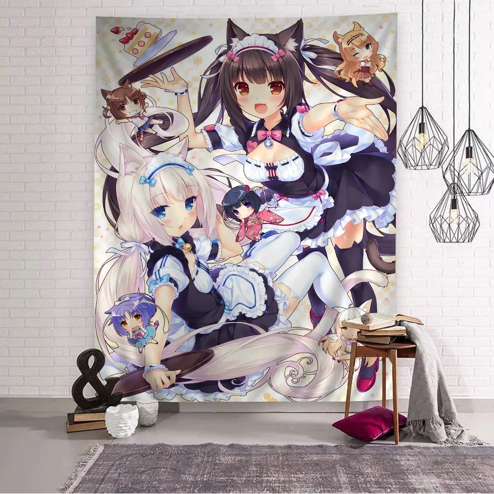 Tapiz de la colección de personajes de Nekopara, Chocola, Vanilla, Azuki, Coconut, decoración de pared de anime para dormitorio, ambiente acogedor para fans