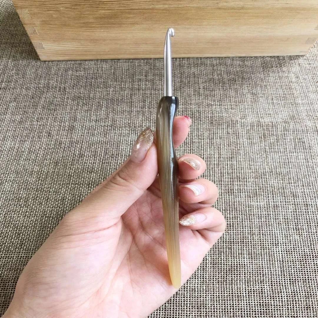 0.8mm-3.5mm szydełko naturalny róg uchwyt ręcznie igły ze stali nierdzewnej splot wełny Craft druty do robienia na drutach najlepsze prezenty