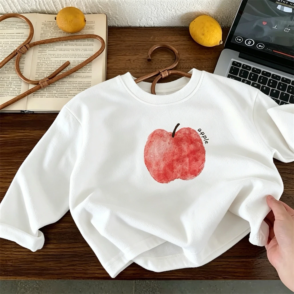 Banana Apple Tees Langarm-T-Shirts für Babys, Jungen und Mädchen, schönes Rundhals-Basishemd aus reiner Baumwolle, lässige Modepullover – Detail 2
