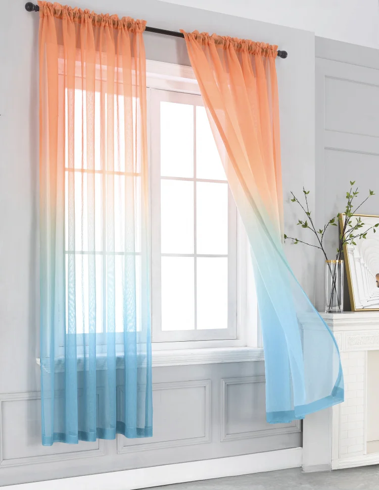 ZiDeTang 2pcs Gradient Colors Semi-Sheer Curtain Sun Proof Bedroom Window Treatment Room Divider Panel Drapes Yarn Screen