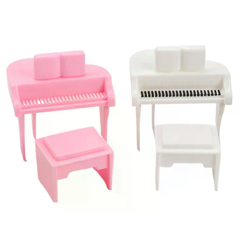1/12 Poppenhuis Miniatuur Piano Met Kruk Poppenhuis Simulatie Muziekinstrument Model Poppenhuis Scène Decoratie Ornament
