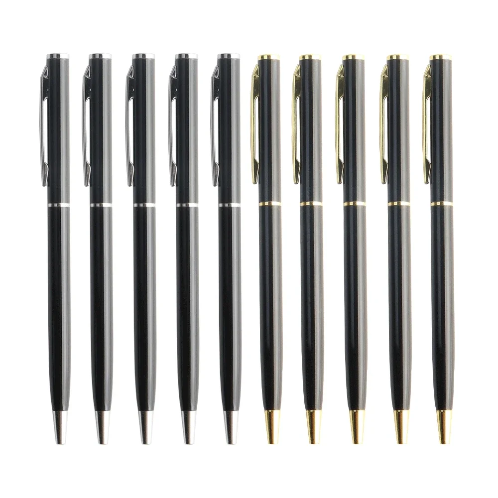 10 Pcs/Set Metal Ballpoint Pens Stainless Steel Pen 0.7mm Blue Black Ink Rotating Style Ball Pens Stationery For School  Supplie