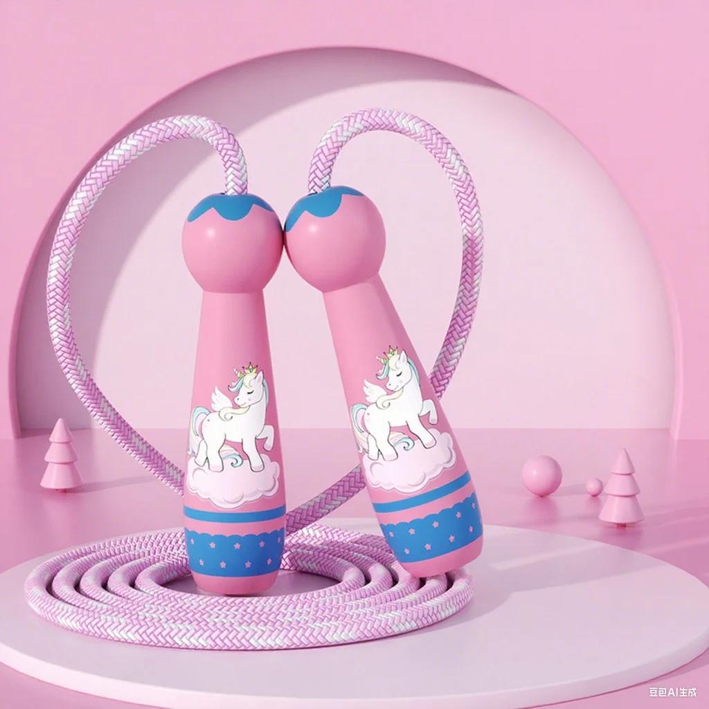 Verstellbares Kinder-Springseil – geflochtenes Springseil aus Baumwolle mit Holzgriff für Kleinkinder, Jungen und Mädchen, Fitness-Workout für Anfänger – Detail 2