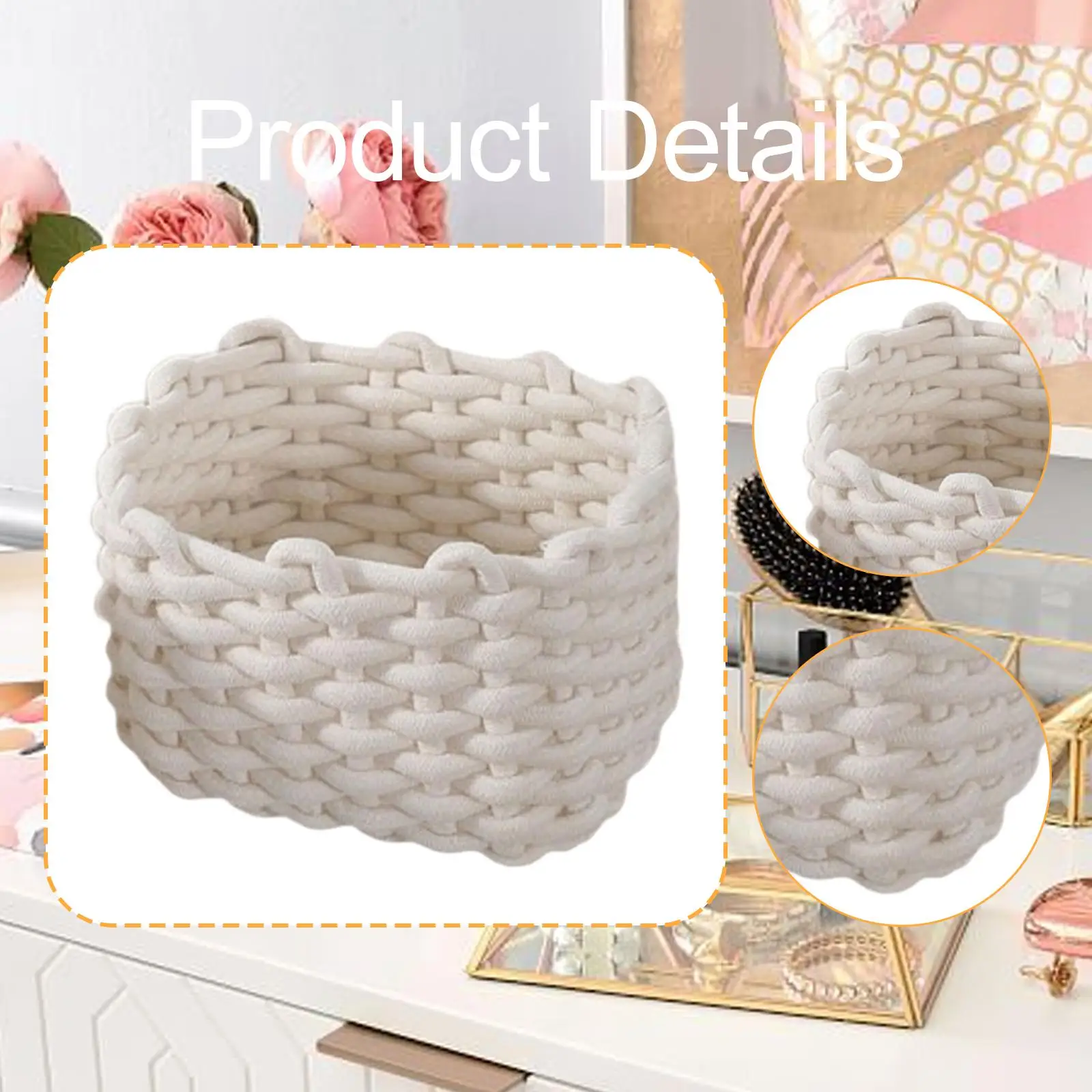 Woven Basket Makeup Basket Organization Bin Multipurpose Handwoven Decorative Sundries Baskets for Makeup Bathroom Closet Woven Basket Makeup Basket Organization Bin Multipurpose Handwoven Decorative Sundries Baskets for Makeup Bathroom Closet