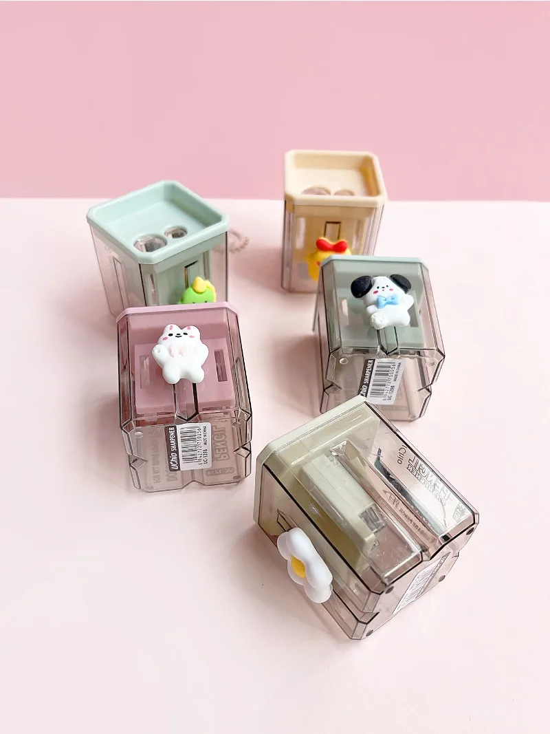 Cute Cartoon Manual Pencil Sharpener Children's Cartoon Animal Double Hole Pencil Sharpener Kawaii Stationery School Supplies