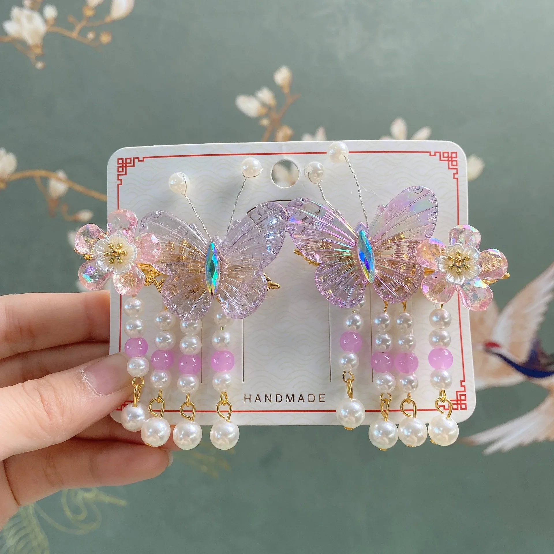 Hanfu Retro Tarjeta de pelo para niña, tocado con borla de mariposa, accesorios de juego de rol para niña, regalo de cumpleaños