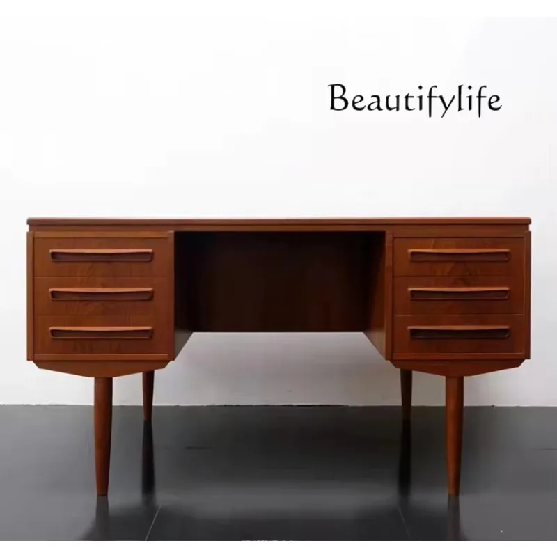 XX Medieval Solid Wood Desk Retro Style Writing Desk Nordic Surprise Silent All Solid Wood Desk Customization