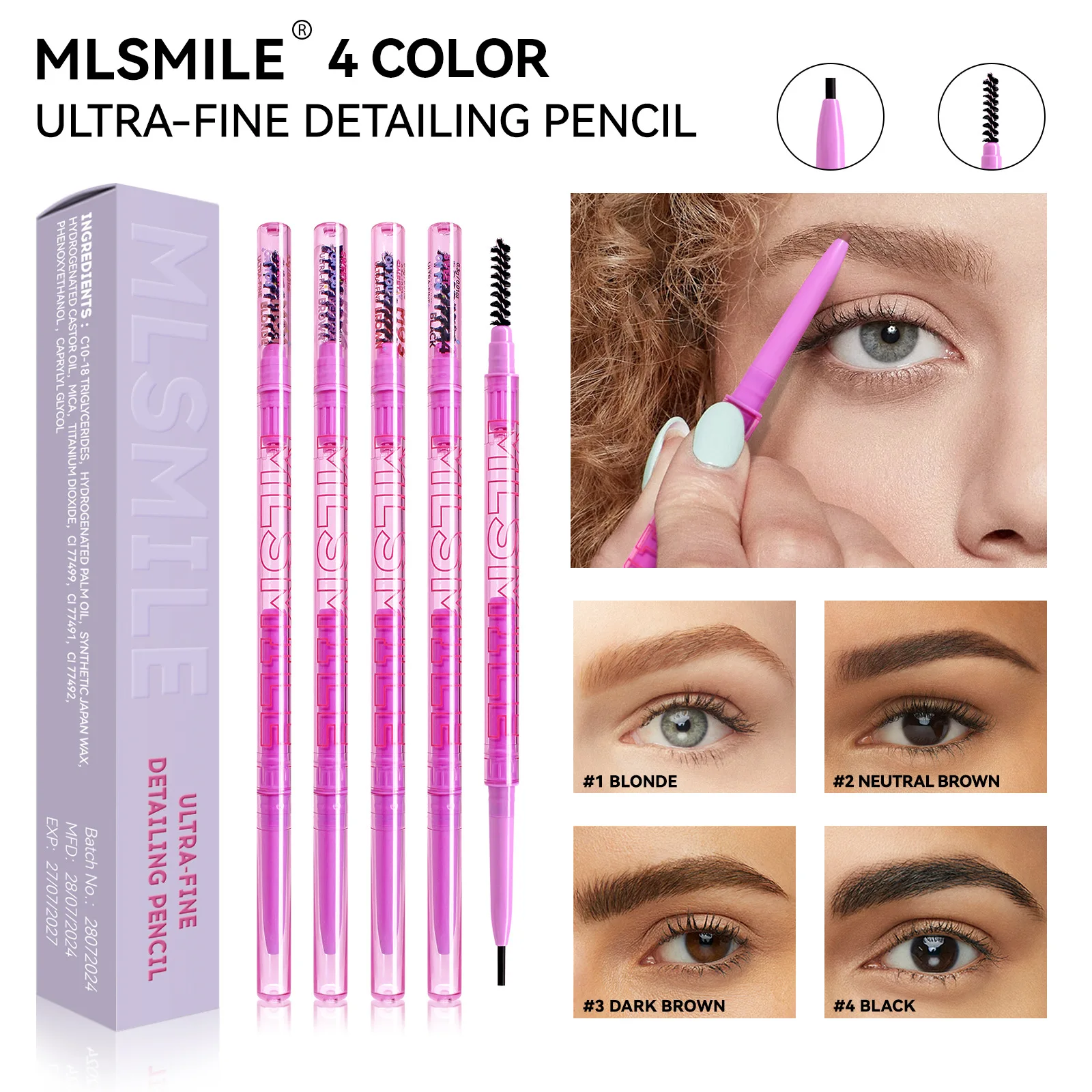 

4 colors double-headed eyebrow pencil waterproof and sweat-proof natural and long-lasting ultra-fine wild eyebrow pencil