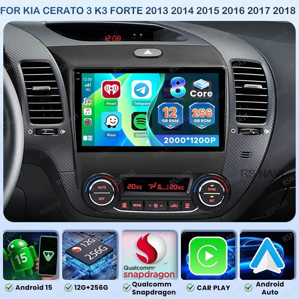 

Android 15 Car Radio For Kia Cerato 3 K3 Forte 2013 2014 2015 2016 2017 2018 DSP GPS QLED DVD Qualcomm Wireless Carplay Auto BT