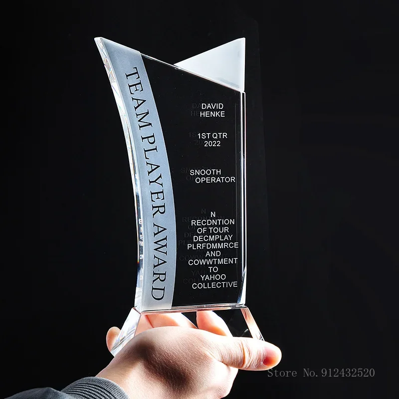 Customized High-End Art Crystal Trophy Customized Souvenir Lettering Flag, Award, Rewards, Staff, Home Decoration, Creative, 1Pc