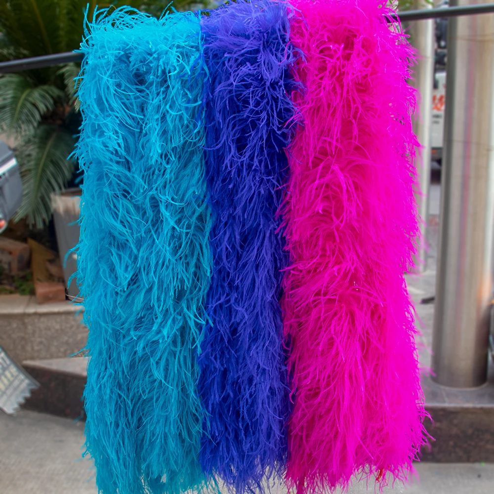 2M Colored Ostrich Feather Boas 6/10 Ply for Crafts Ostrich Plumas Shawl DIY Wedding Party Dress Decoration Sewing Accessories