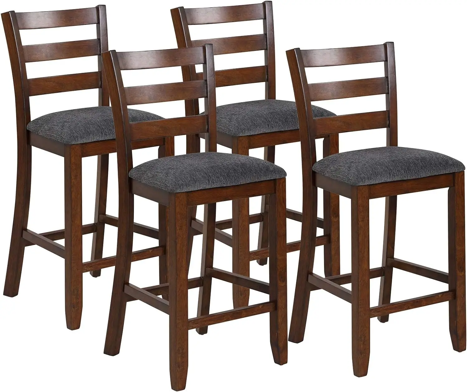 Costway Set Of 4 Counter Height Bar Stool, 25.5-Inch Upholstered Bar Stools With Solid Rubber Wood Frame, Foam-Padded Cushion,