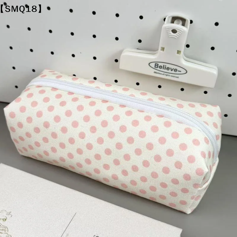 Canvas Pencil Case Polka Dot Bow Cat Star Print Sturdy Zipper Perfect For Students Daily Stationery Storage【SMQ】