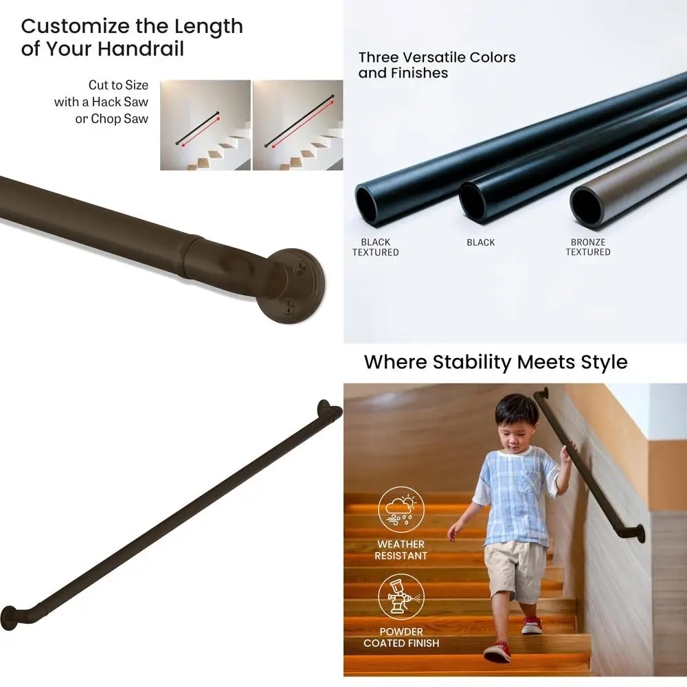 

Алюминиевый поручень Meranti для лестницы — стен, совместимые стенки ADA — поручни для внутренней лестницы — металлические поручни, порошковое покрытие