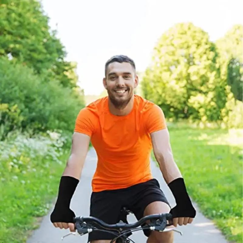 1 Paar Kompressions-Handgelenkstützhandschuhe, halb fingerlos, mit Gelenkschutz, atmungsaktiv, elastische Manschette für Outdoor-Sport, Fitness, Radfahren – Detail 11