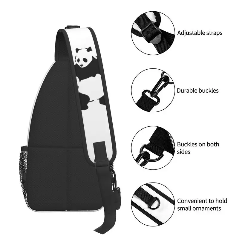 Engraçado mau panda com bananas sling saco para homem banksy graffiti rua arte ombro crossbody peito mochila de acampamento daypack