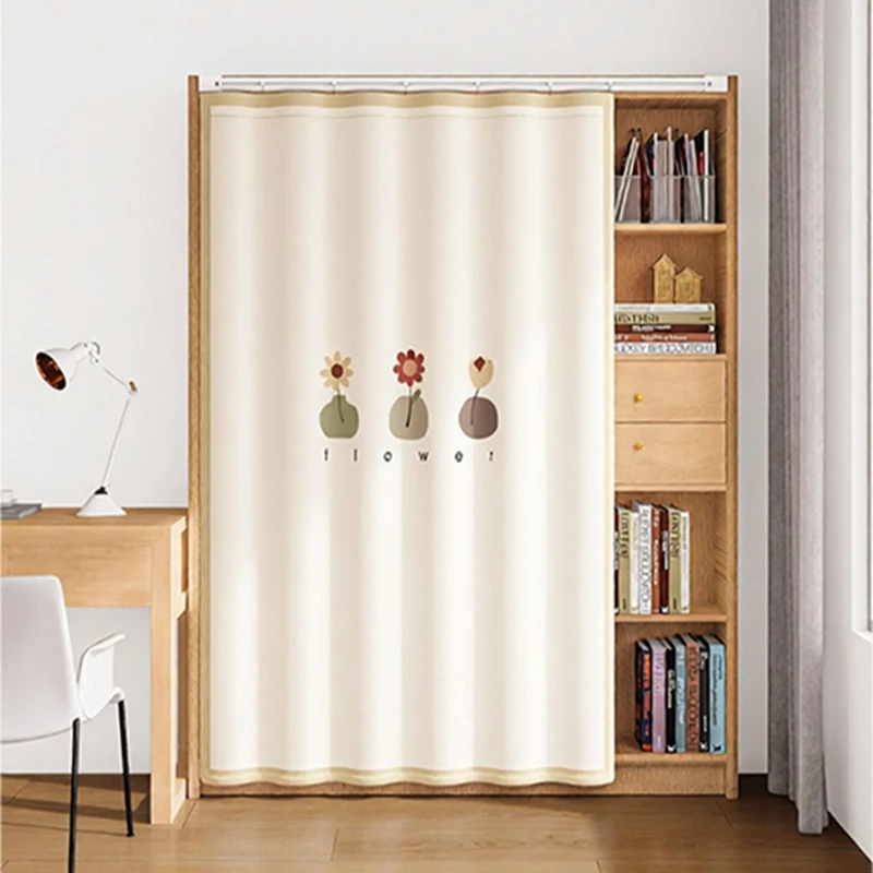 Printed Cabinet Curtain Sliding Track Door Curtain Wardrobe Cover Bookcase Shoe Rack Dustproof Cloth Drape For Covering Clutter