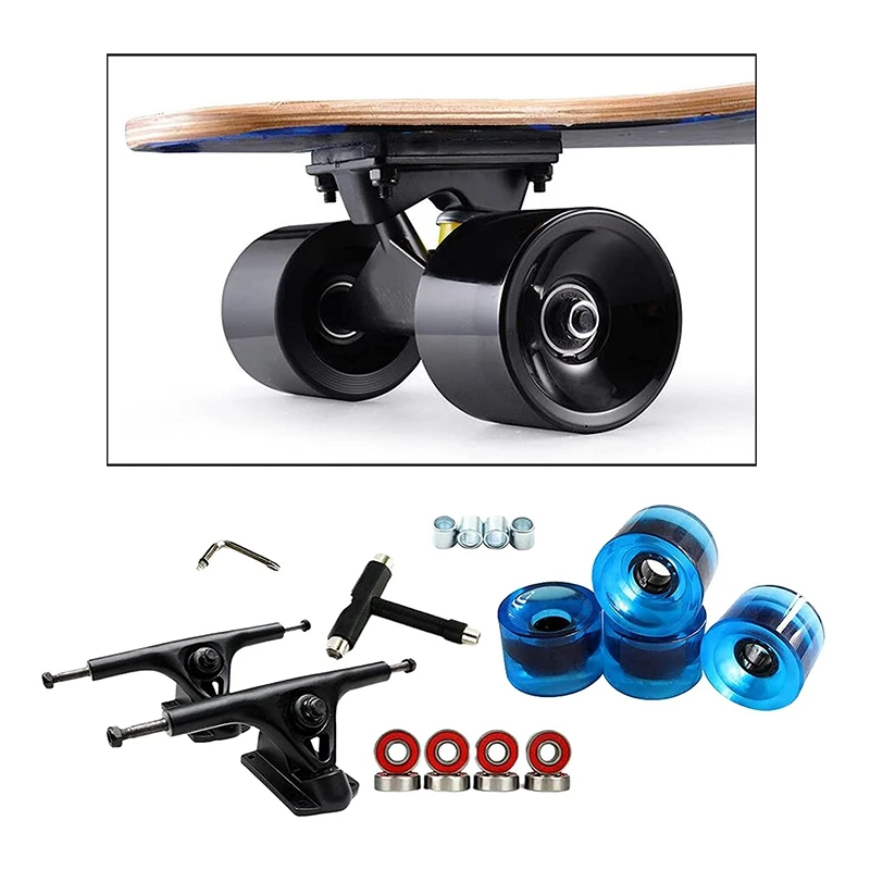 8Inch Skateboard Trucks Bridge Hanger 4Pcs PU Wheels 8Pcs Bearing T Skateboard Tool Skateboard Wheel Combo For Longboard