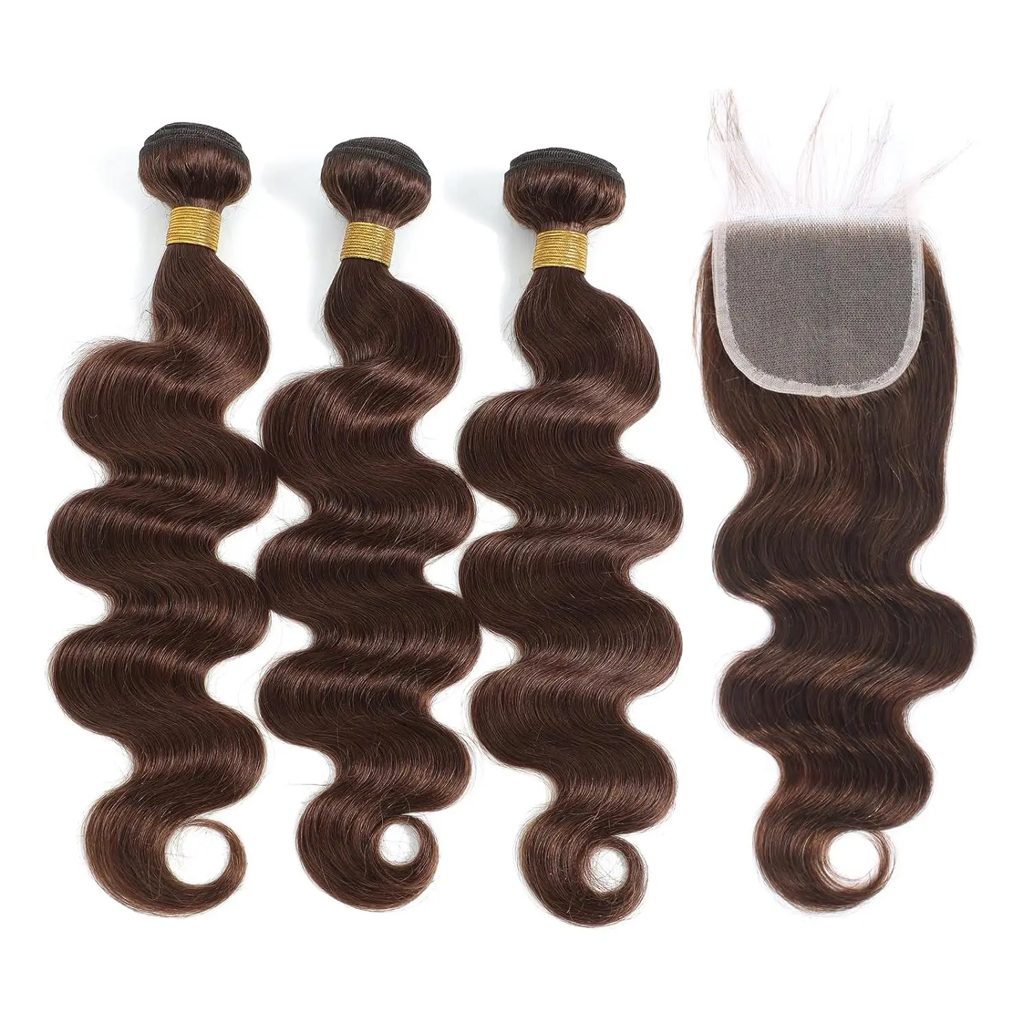 #4 Brown Human Hair Bundles With Closure Brazilian Body Wave Weave Bundles 100% Human Hair Extensions Lace Frontal Clearance