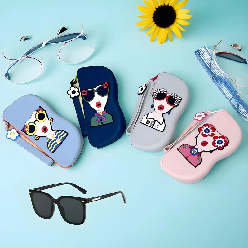 A 1pc Cartoon Beauty-Designed Silicone Eyeglass Case, With a Fashionable Appearance, Suitable for Storing and Organizing Glasses