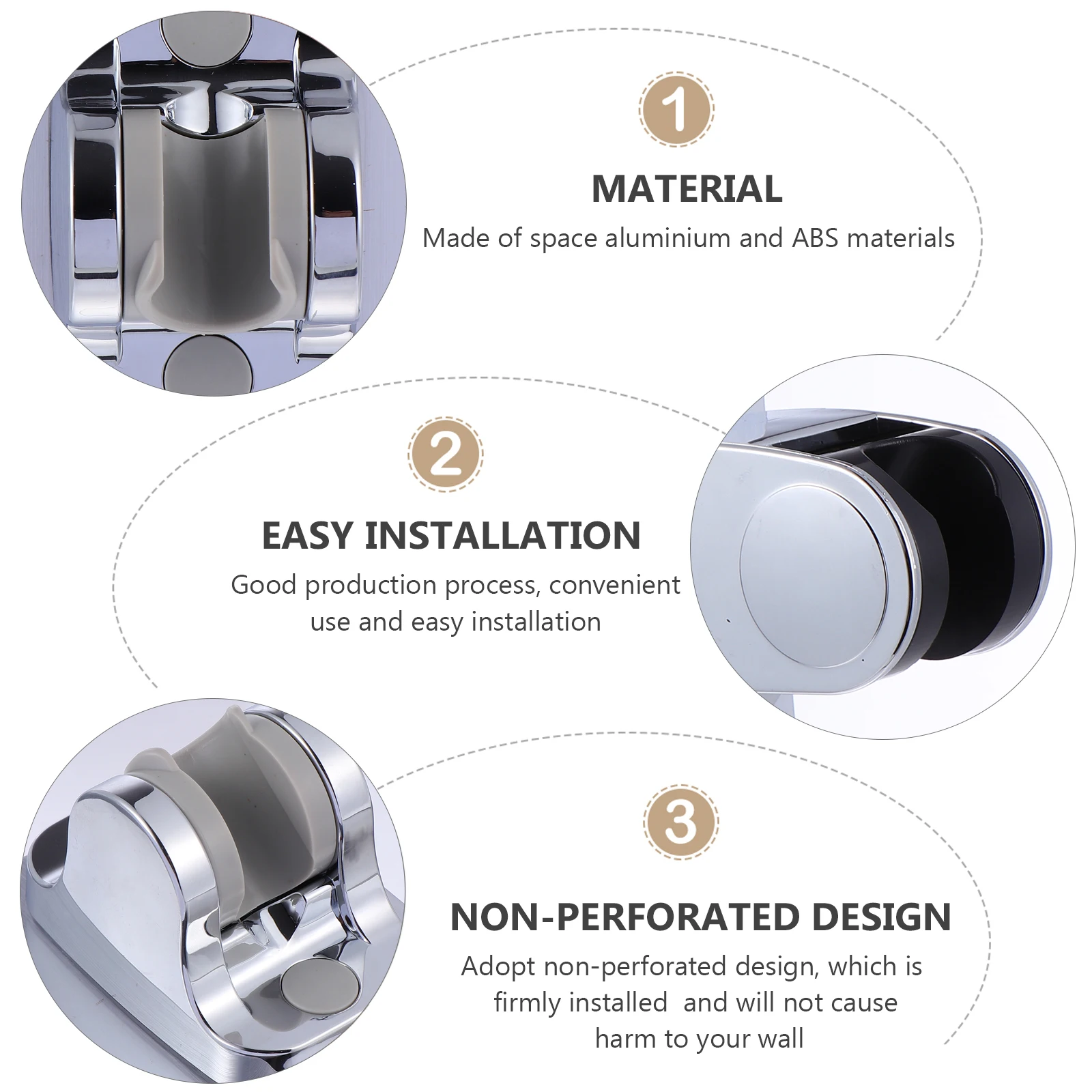 

2pcs Non drilling Shower Hooks Space Aluminum ABS Strong Durable Bathroom Accessories Set Shower Nozzle Bracket