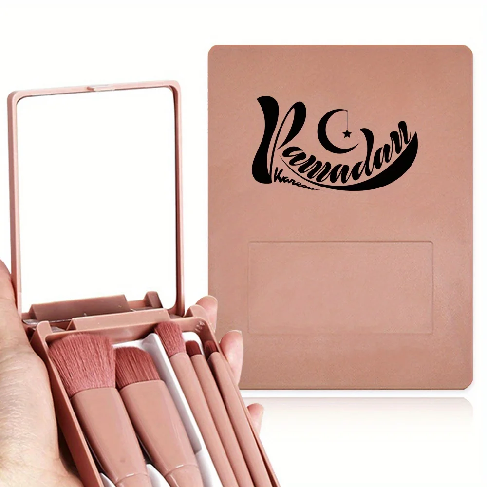 Set di pennelli per trucco a setole morbide e durevoli Strumento di bellezza multifunzionale portatile con scatola di immagazzinaggio a specchio antipolvere Modello Ramadan