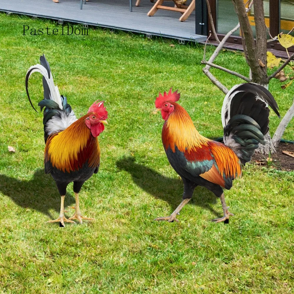 3D Rooster Acrylic Mirror Yard Stake Standing Ornament for Garden Courtyard Outdoor Lawn Decoration