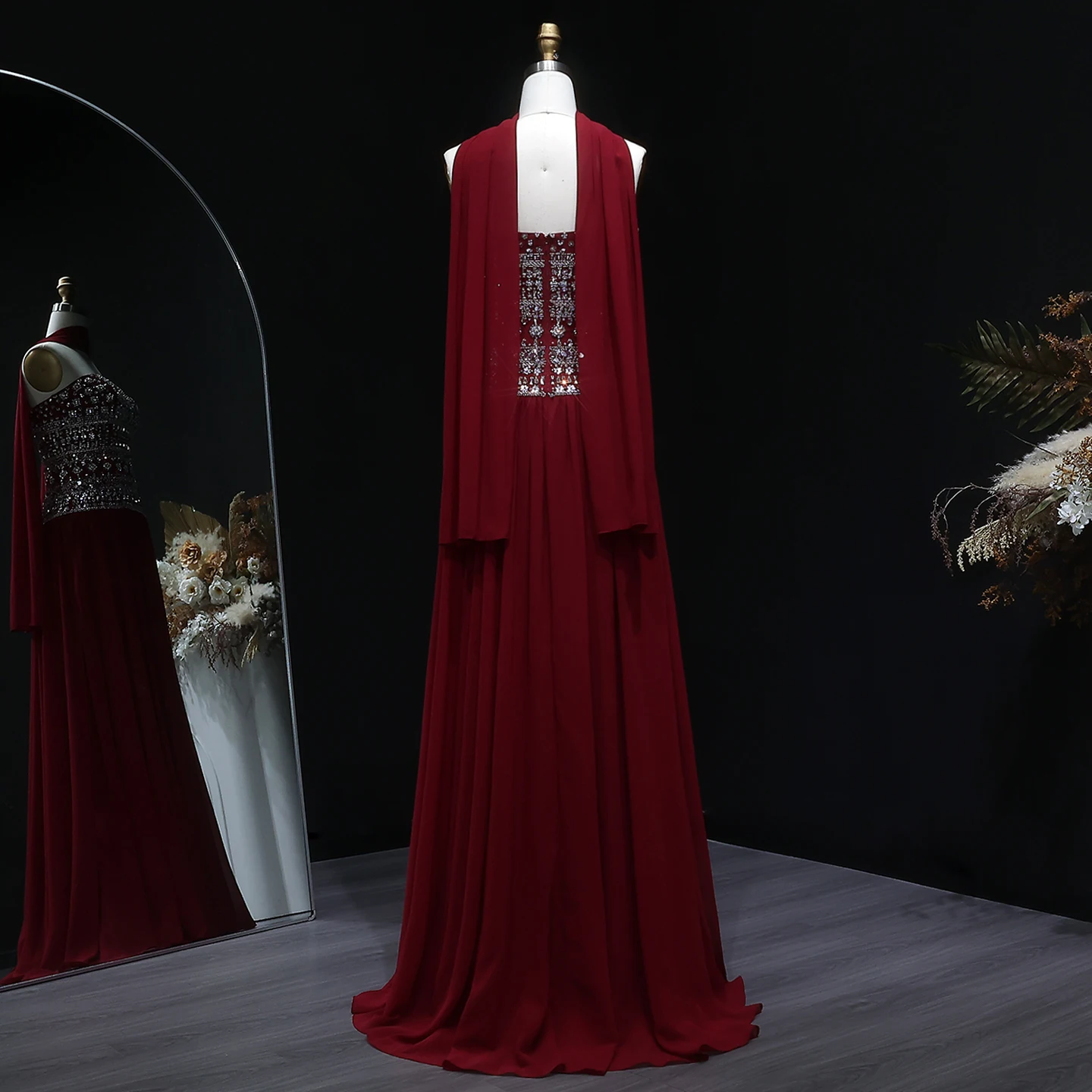 Sharon Said Funkelndes Fliederfarbenes Perlenbesetztes Plissiertes Chiffon-Abendkleid mit Fließendem Schal Dubai Saudi Hochzeitsfeier SS539 Maßanfertigung – Detail 37